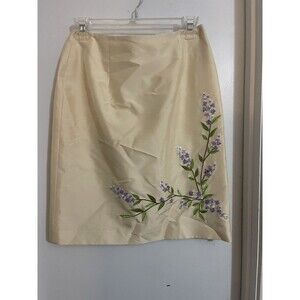 Jade Melody Tam Sill Skirt Size 4 Cream Colored with floral detail Mid length